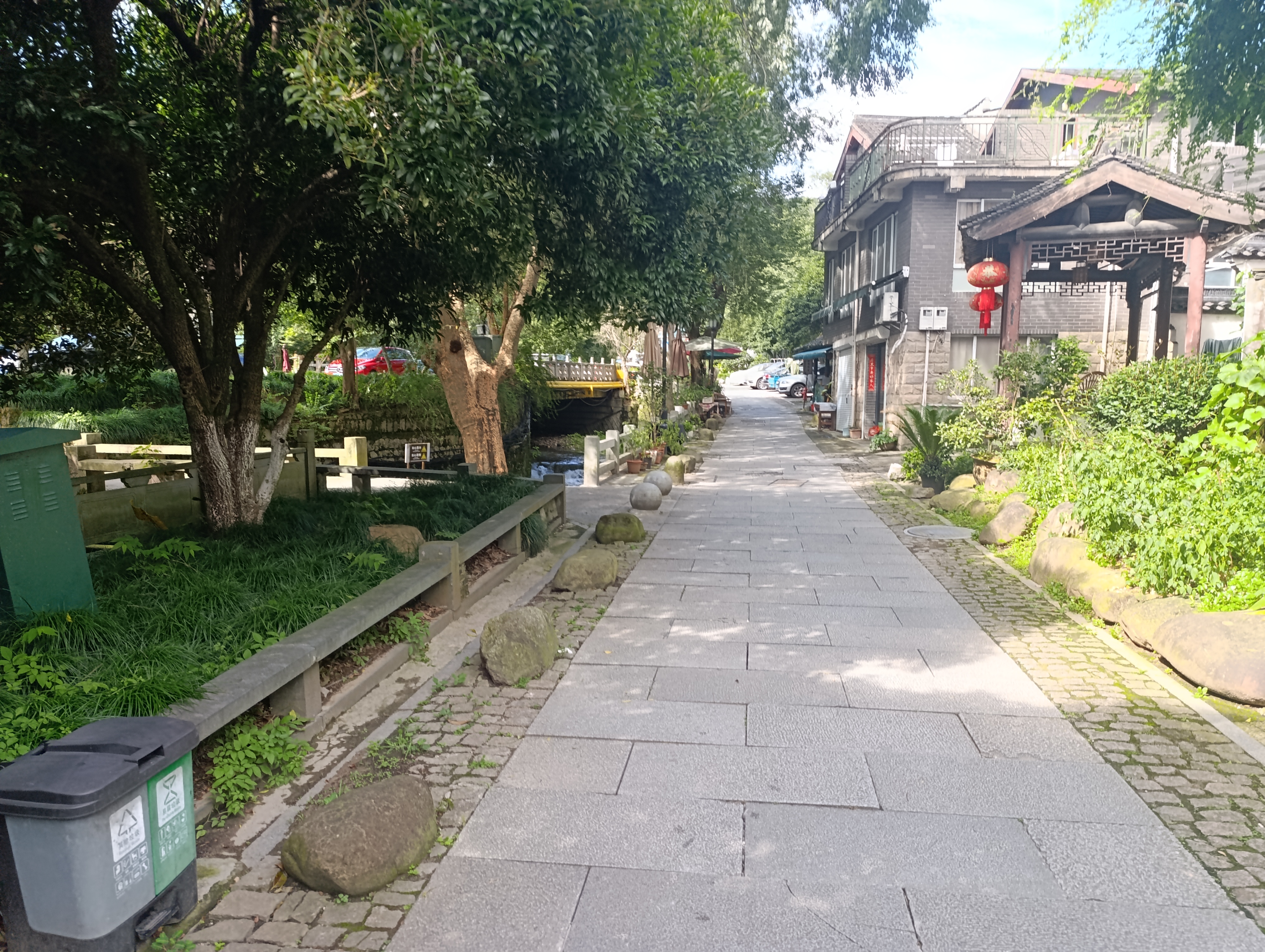 Walking across village